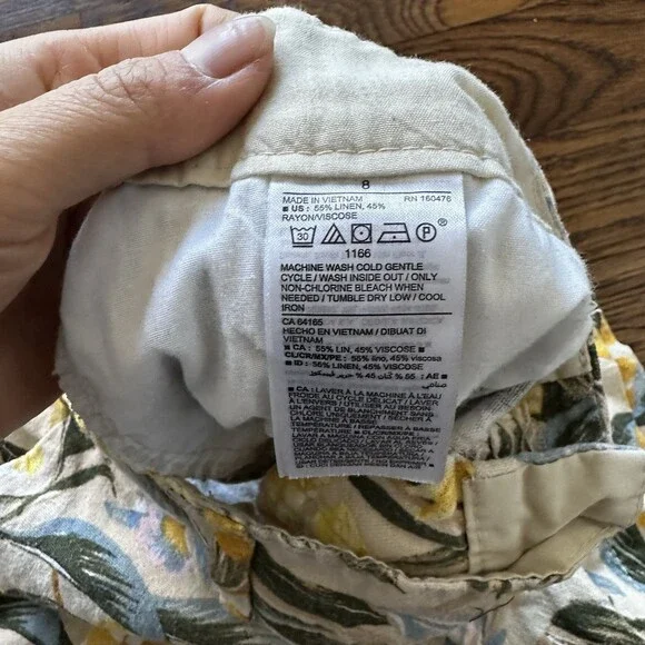 Old Navy Everyday Shorts Yellow Tropical Print Linen Rayon Mid Rise Zip Fly 8 - Picture 7 of 17